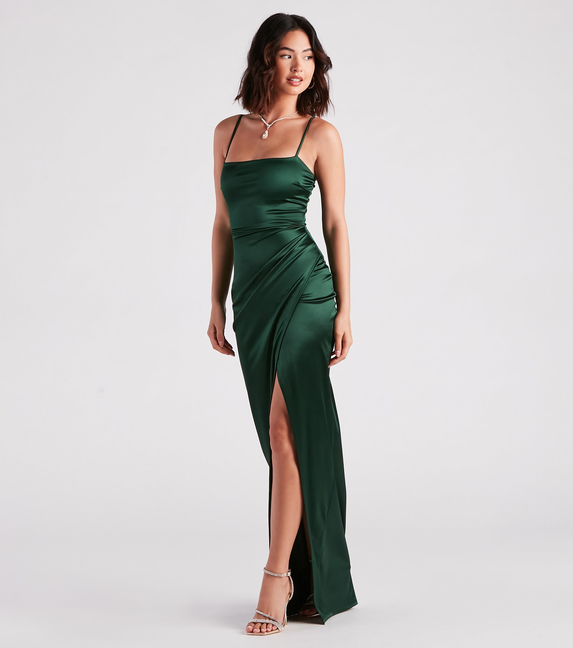 Mayra Formal Satin Slit Long Dress & Windsor