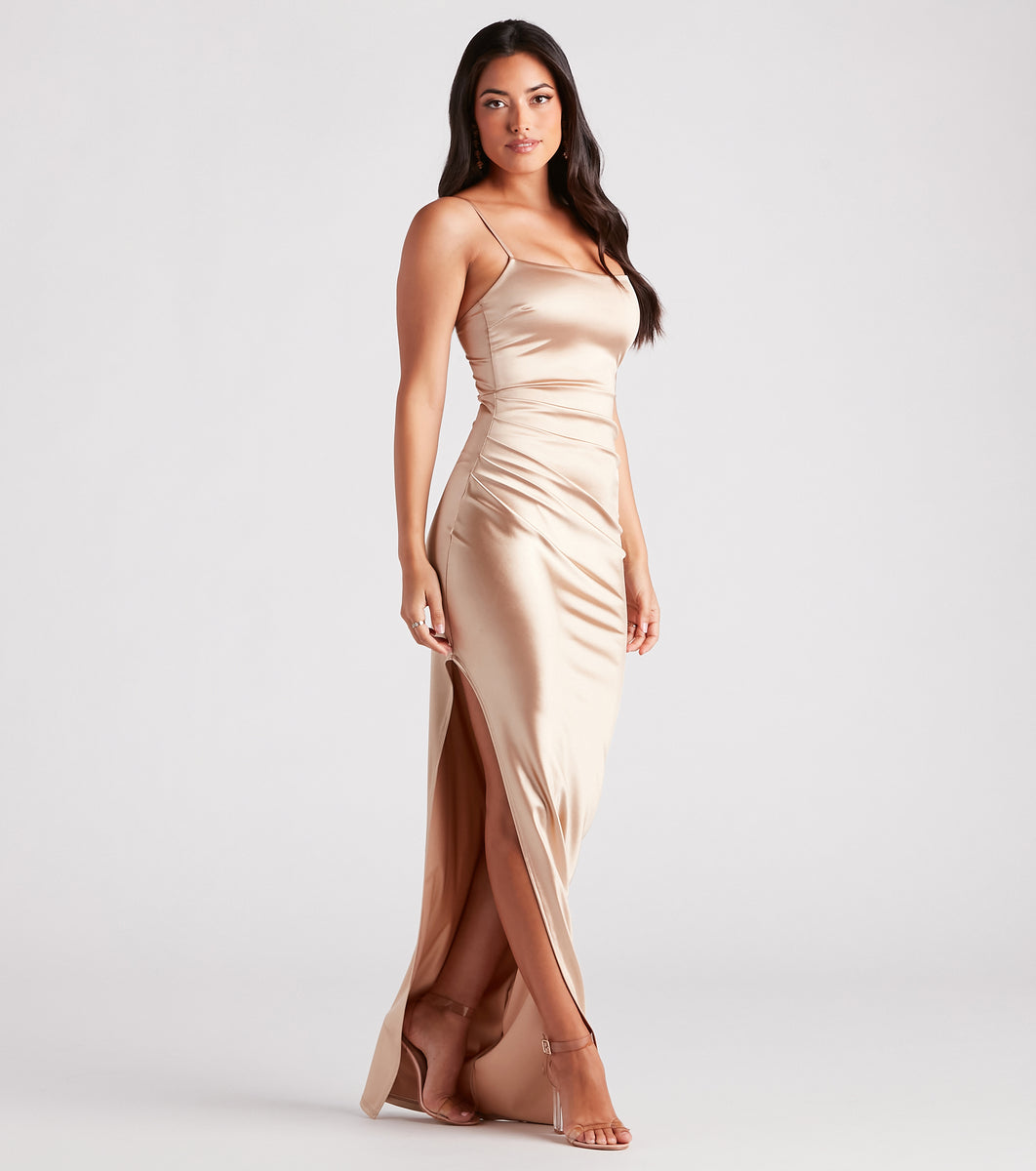 Mollie Formal Satin Side Slit Long Dress