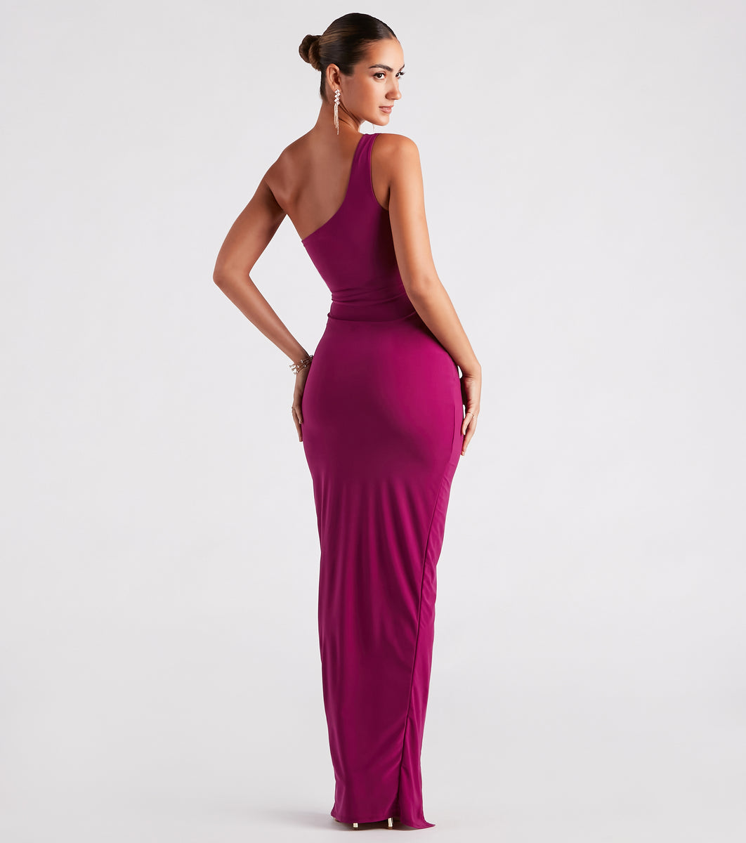 Demi One-Shoulder High Slit Formal Dress