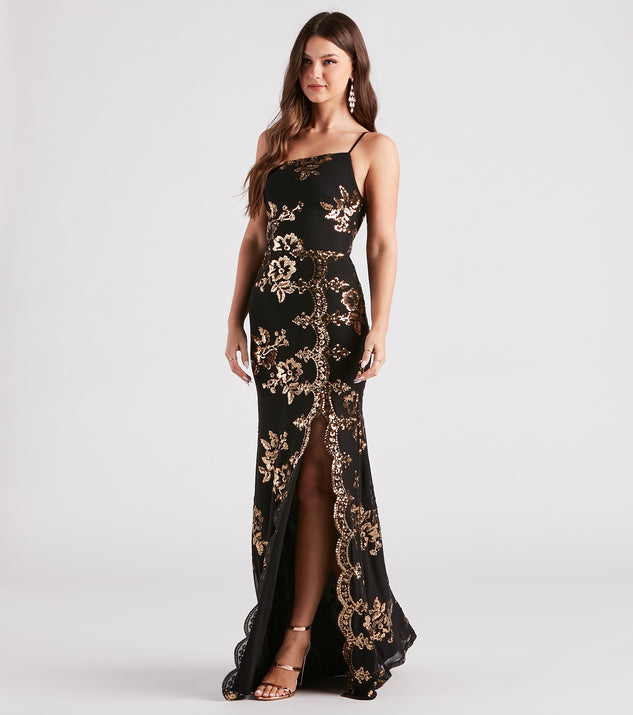 Kamryn Floral Sequin High Slit Formal Dress & Windsor