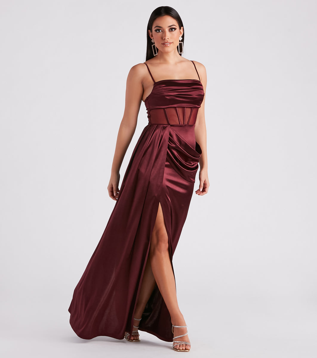 Nova Formal Satin Corset Side Sash Dress & Windsor