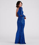 Emmie Formal Sequin One-Shoulder  Blue Prom Dress is a gorgeous pick as your 2023 prom dress or formal gown for wedding guest, spring bridesmaid, or army ball attire!