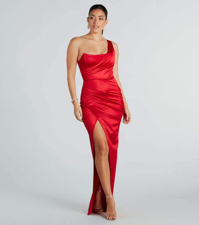 Red satin slim fit tube top corset long wrap dress