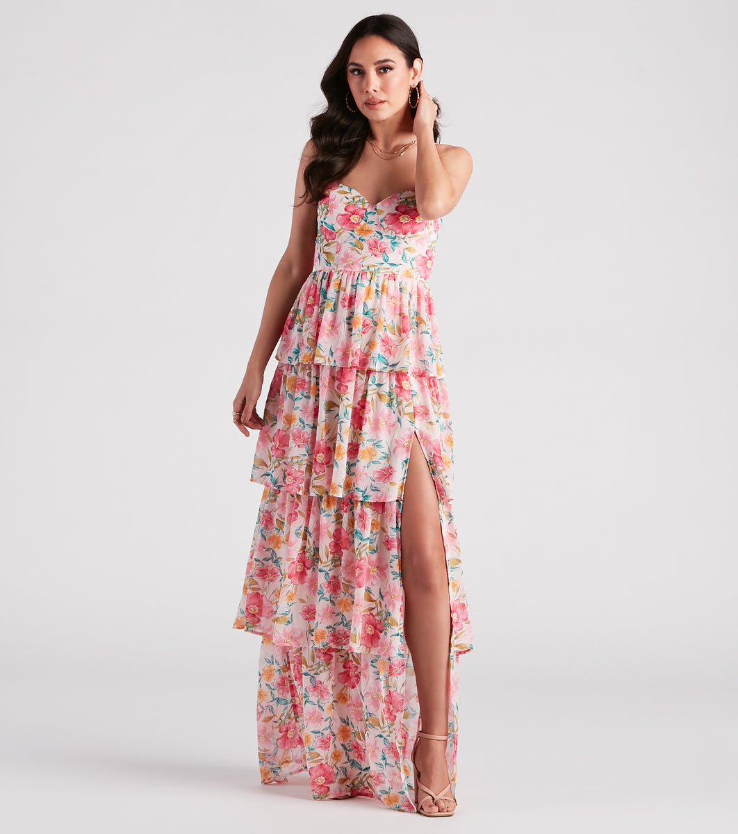 Sheryl Formal Floral Chiffon Ruffle Dress & Windsor