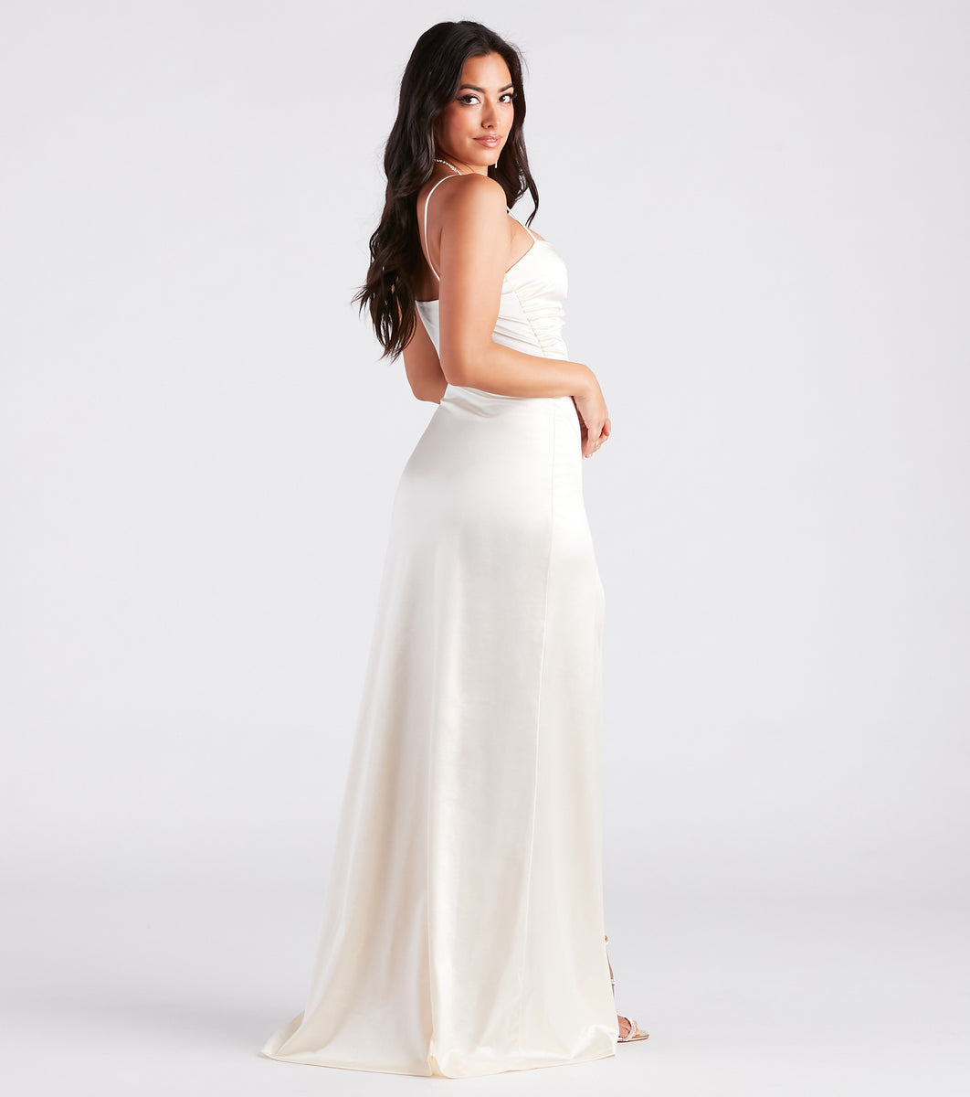 Amalia Formal Satin A-Line Slit Long Dress