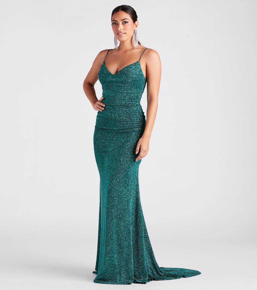 Tamora Formal Glitter Plunge Mermaid Dress & Windsor