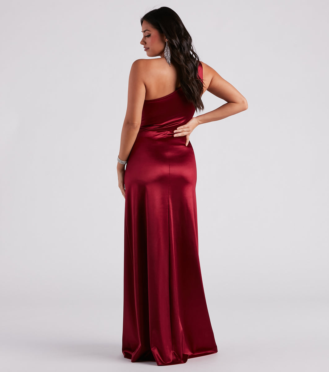Skyla Formal Satin One-Shoulder A-Line Dress