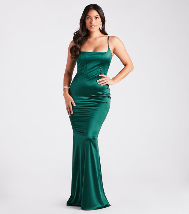 Erin Formal Satin Mermaid Long Dress is a gorgeous pick as your formal dress for wedding guests, fall bridesmaids, or military birthday ball attire!