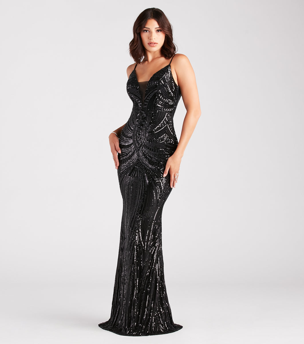 Pauline Formal Sequin Draped Bead Mermaid Dress & Windsor