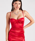 You'll be the best dressed in the Eliora Formal Satin Corset Slim Dress as your summer formal dress with unique details from Windsor.