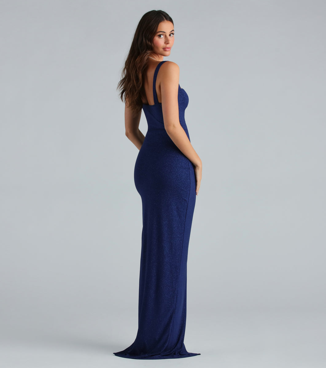 Windsor Keira Glitter Knit High Slit Formal Dress | CoolSprings 