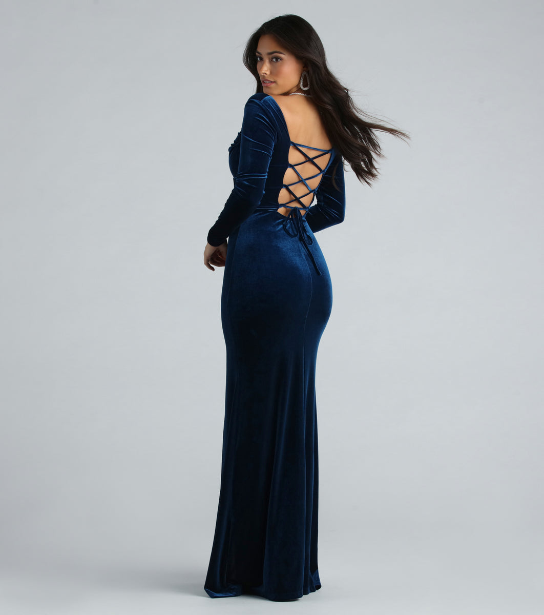 Pam Formal Velvet Long Sleeve Mermaid Dress & Windsor