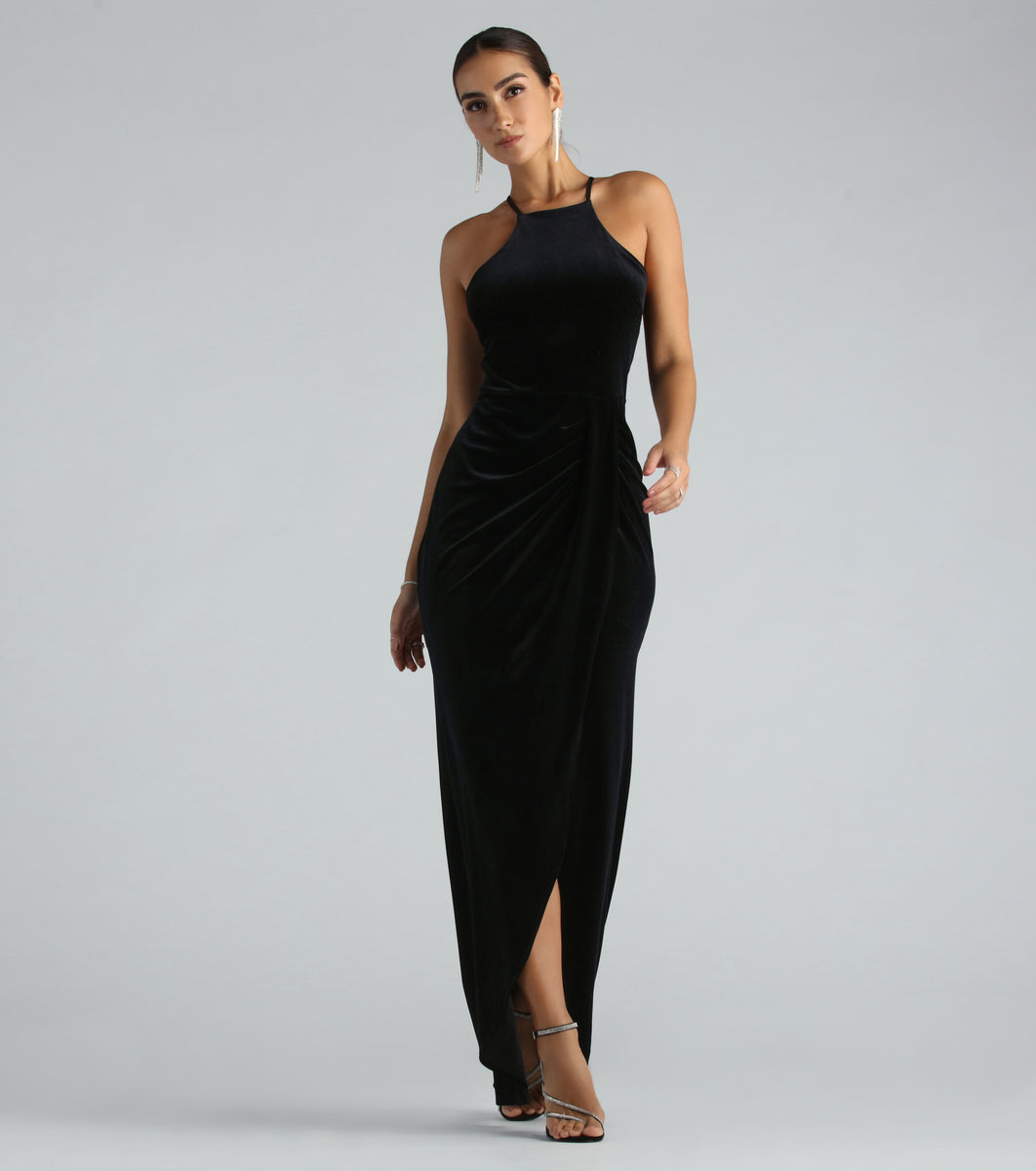 Marcela Formal Velvet High Neck Long Dress