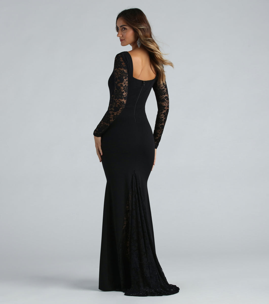 Gigi Formal Crepe Lace Long Sleeve Mermaid Dress