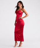 Leia Rosette Applique Long Satin Formal Dress creates the perfect summer wedding guest dress or cocktail party dresss with stylish details in the latest trends for 2023!