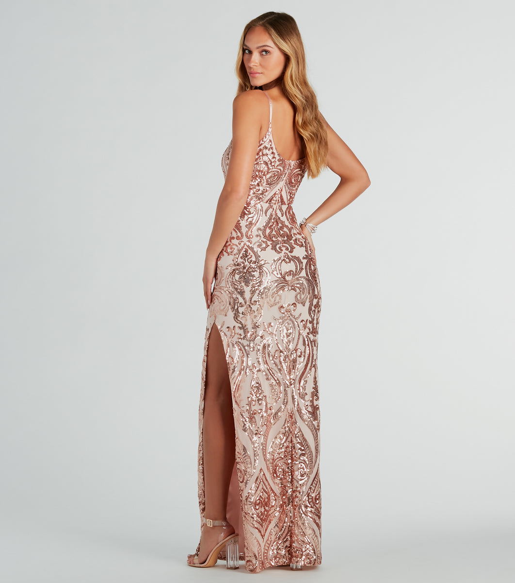 Valery Formal Sequin Square Neck Long Dress