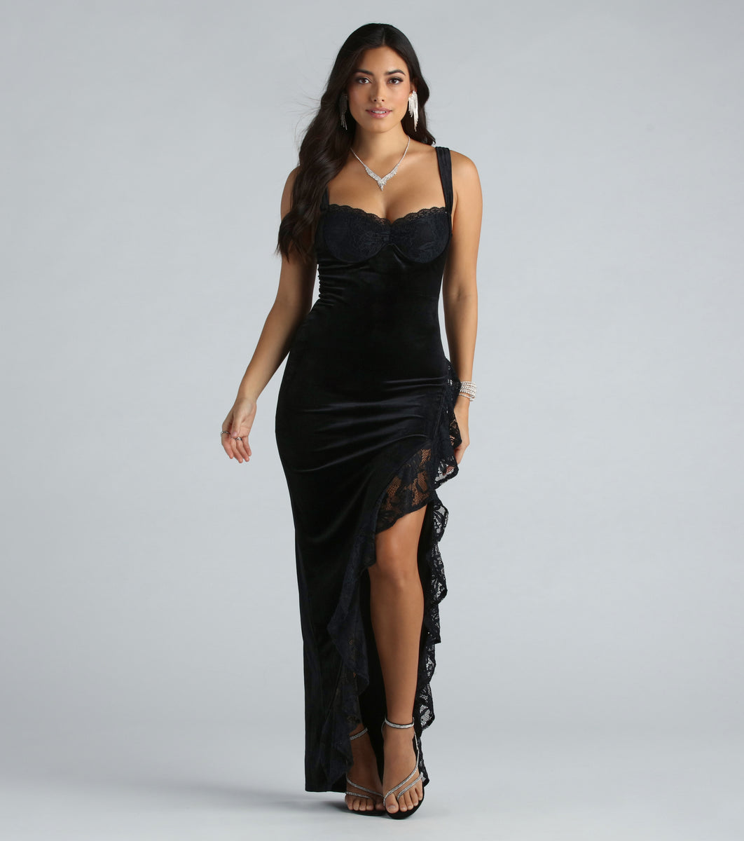 Cece Formal Velvet Lace Sweetheart Long Dress