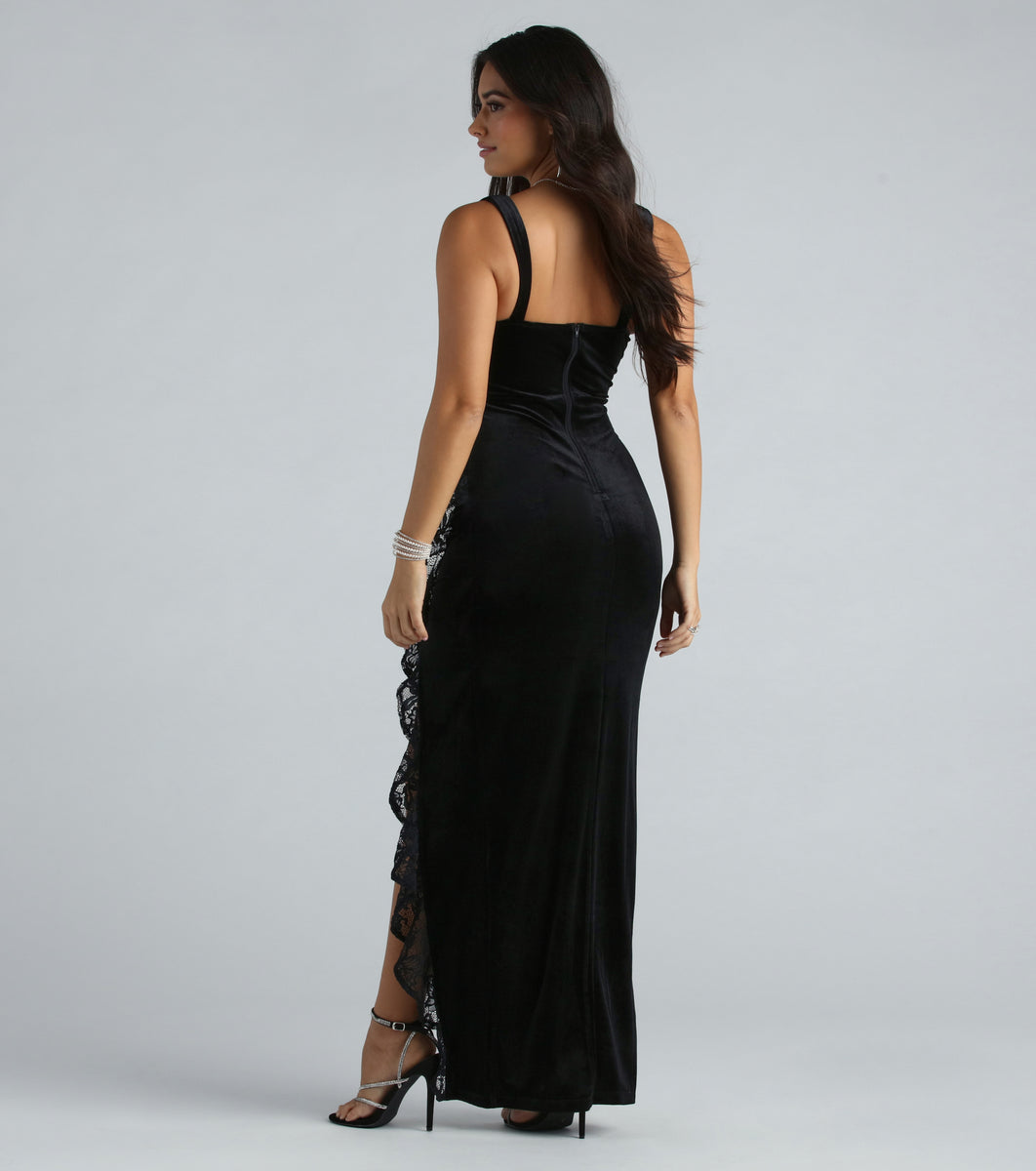 Cece Formal Velvet Lace Sweetheart Long Dress & Windsor