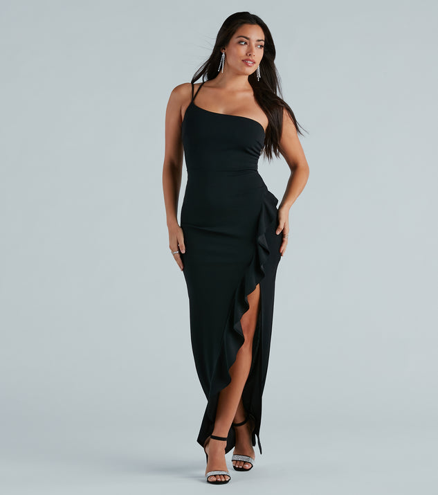 Ruffled Crepe Evening Gown