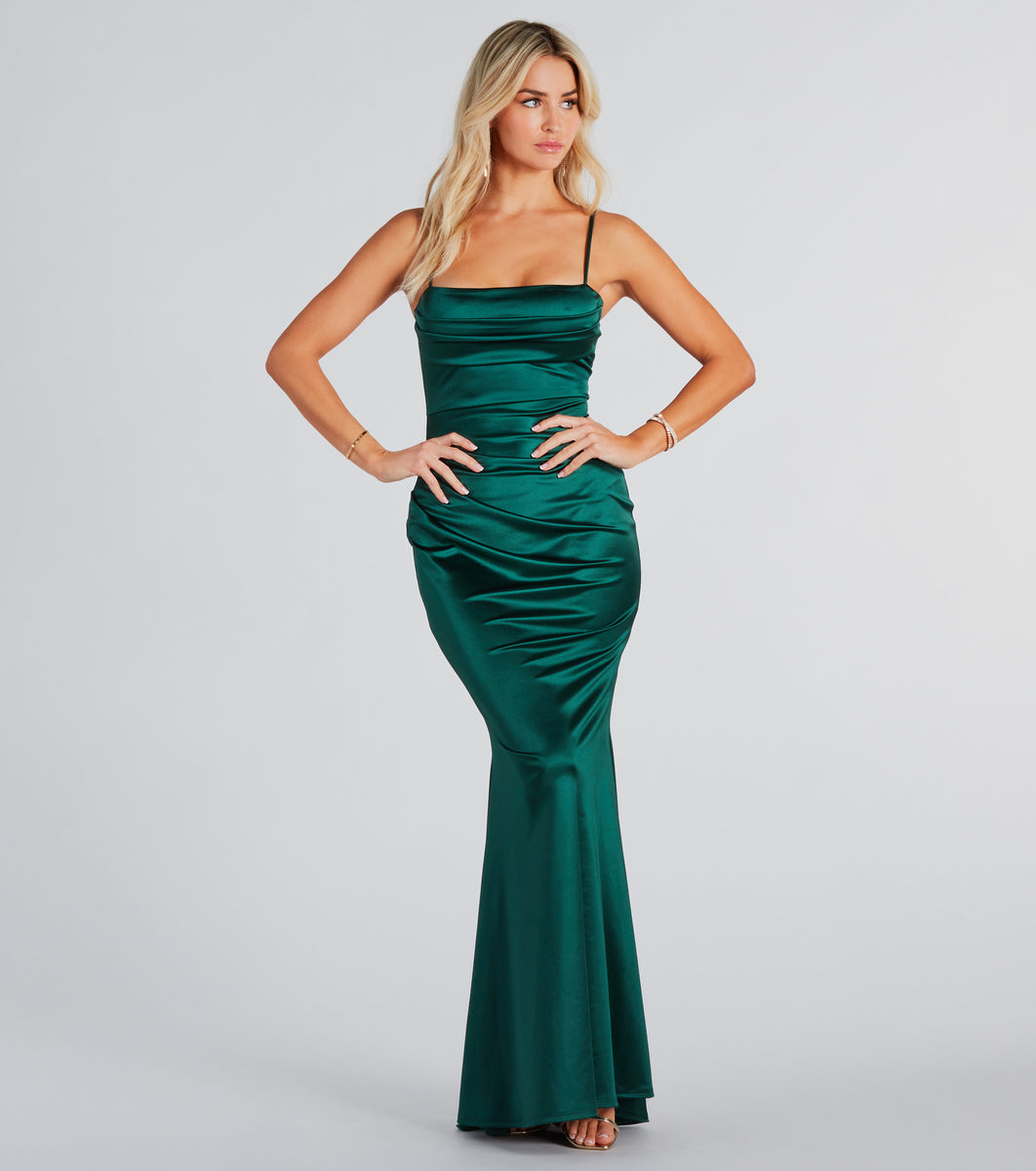 Teagan Formal Satin Pleated Mermaid Long Dress