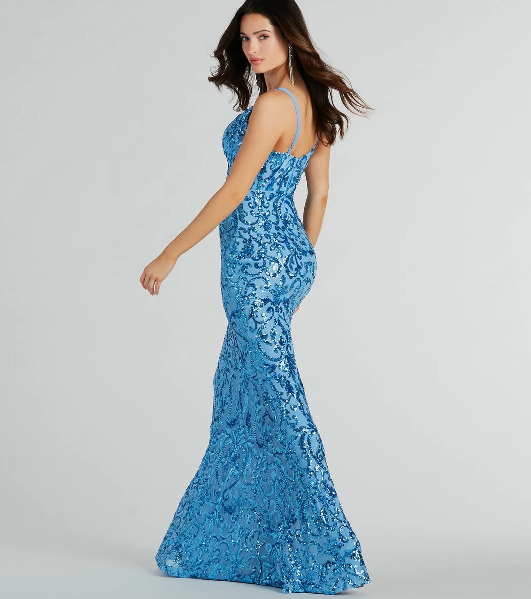 Kara V-Neck Mermaid Sequin Formal Dress & Windsor