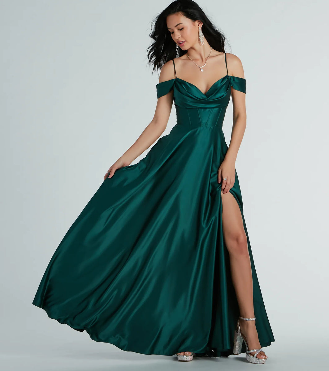 Windsor Alira Cold Shoulder A-Line Satin Formal Dress | Connecticut Post  Mall