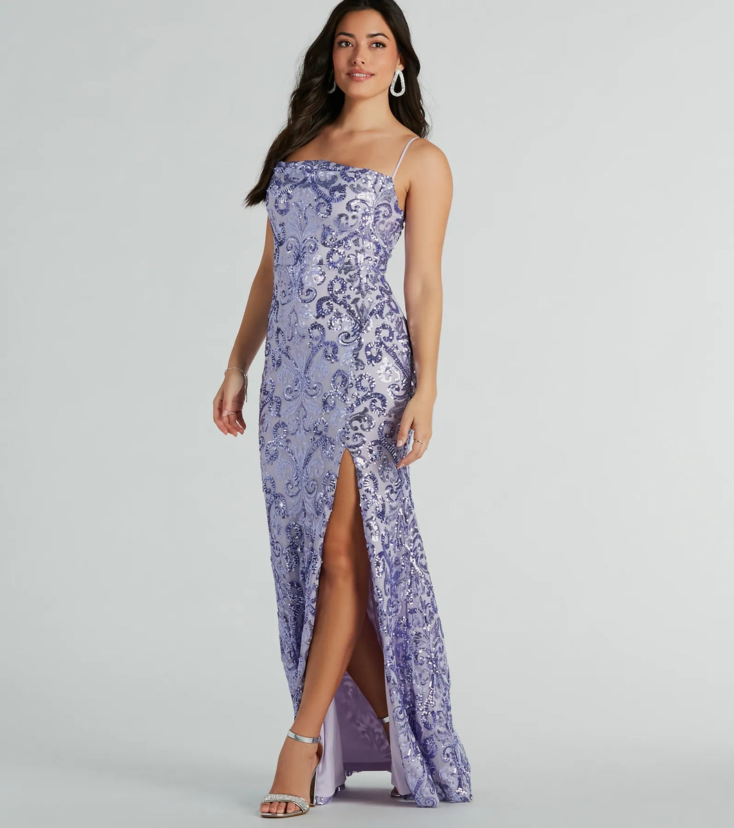 Tori Cowl Neck Mermaid Sequin Mesh Formal Dress & Windsor
