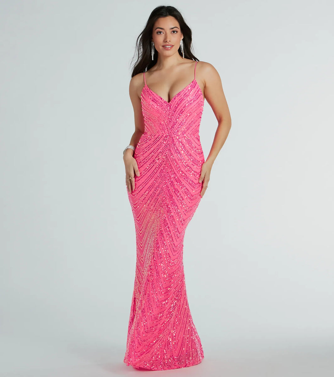 May V-Neck Mermaid Sequin Long Formal Dress & Windsor