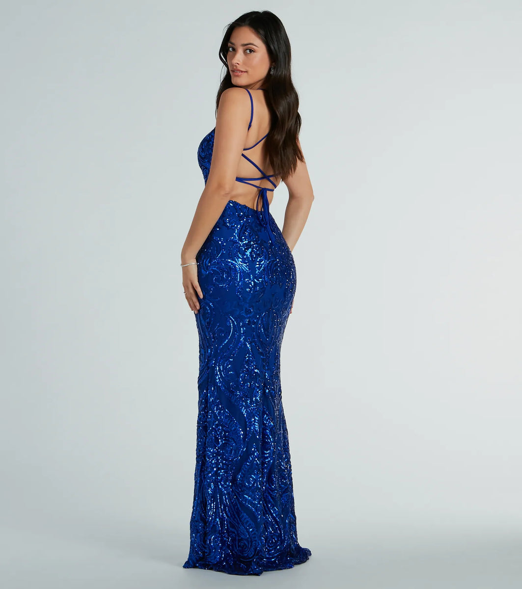 Delaney Lace-Up Mermaid Sequin Formal Dress & Windsor