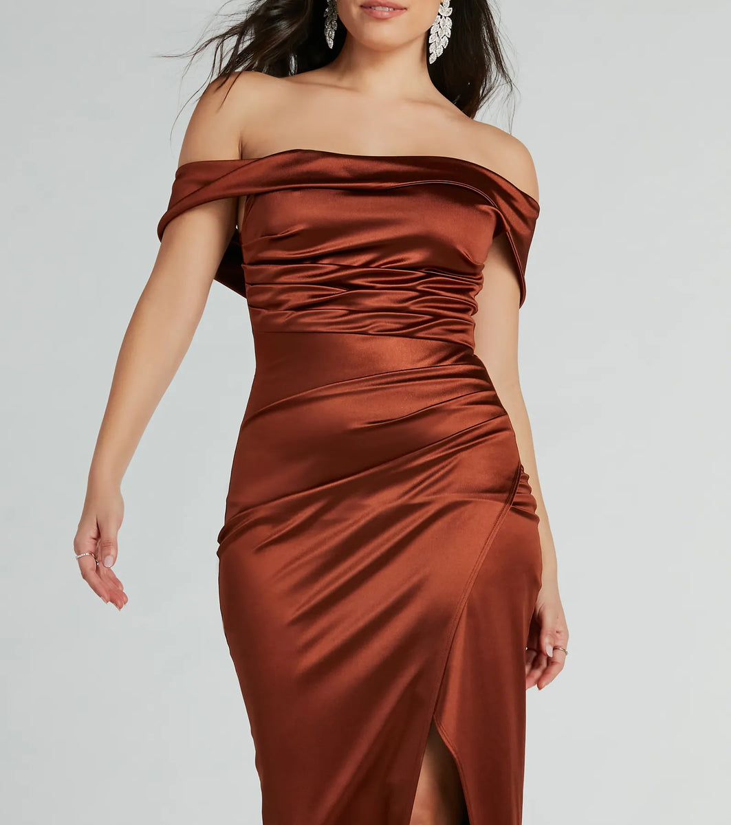 Maeva Formal Satin Off-The-Shoulder Dress