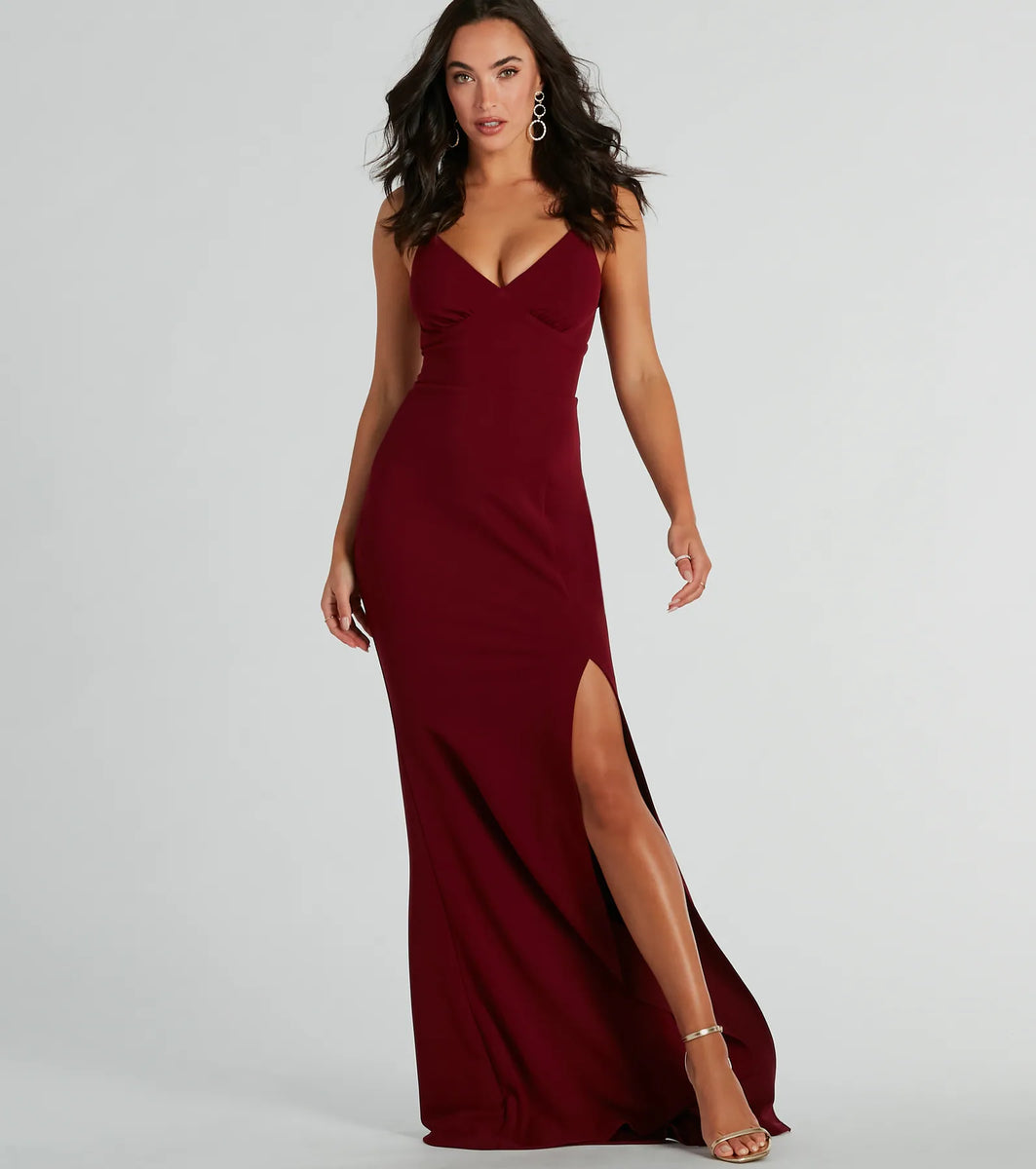 Nicolette Lace-Up Mermaid Crepe Formal Dress