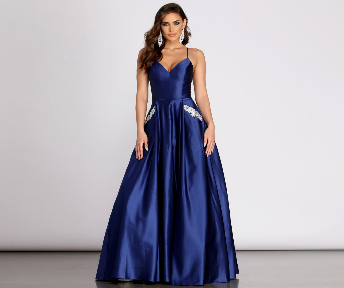 Rochella Satin Rhinestone Trim Ball Gown & Windsor