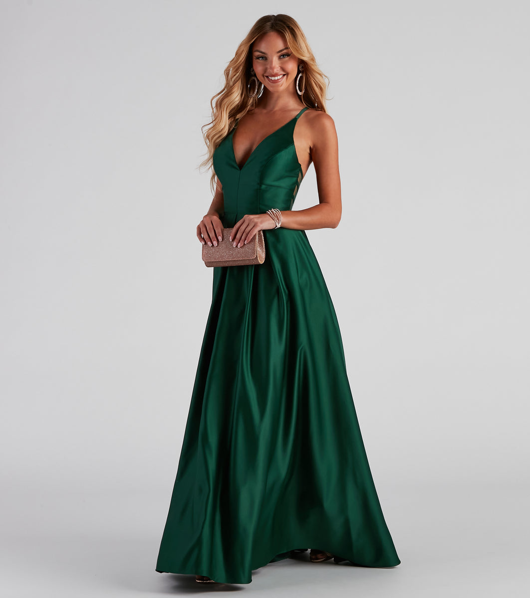 Pia Formal Satin Pleated Ball Gown