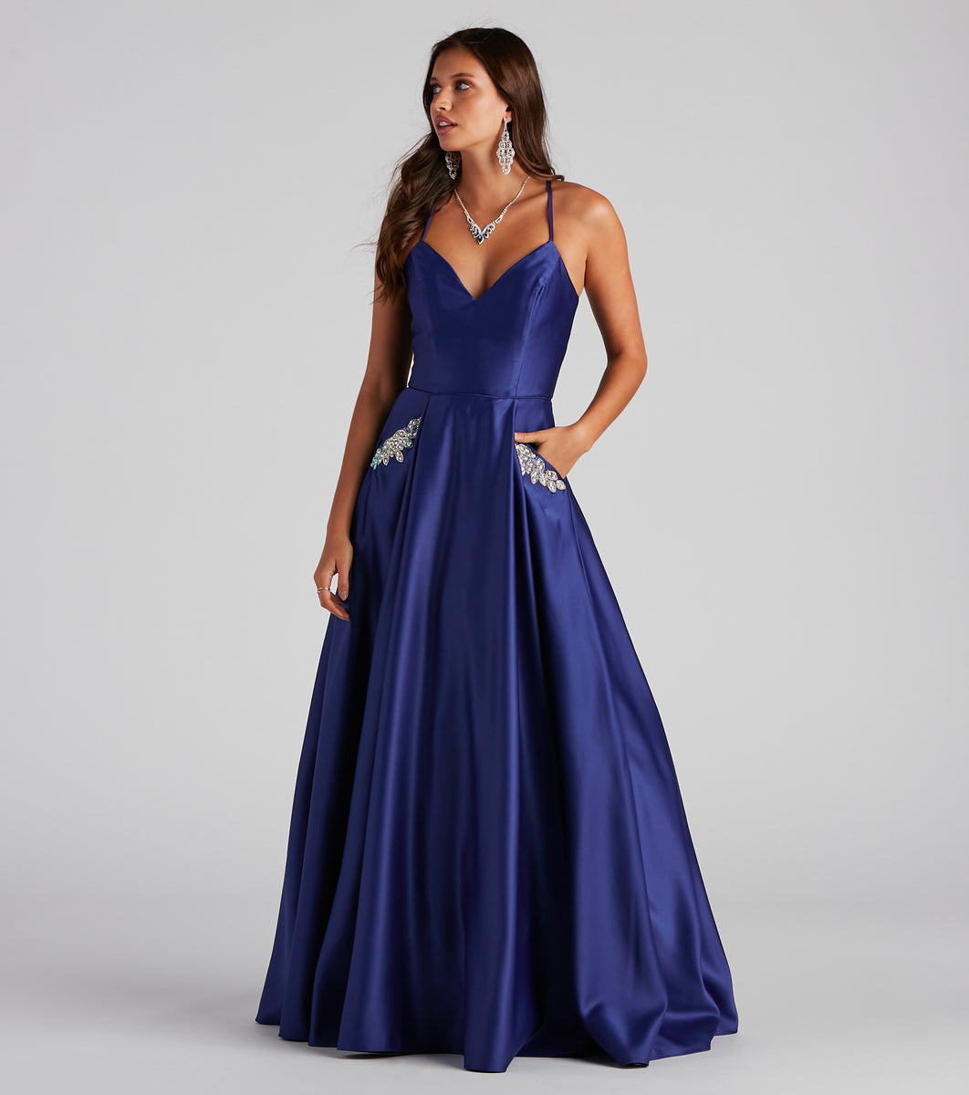 Rita Woven Satin Embellished Ball Gown