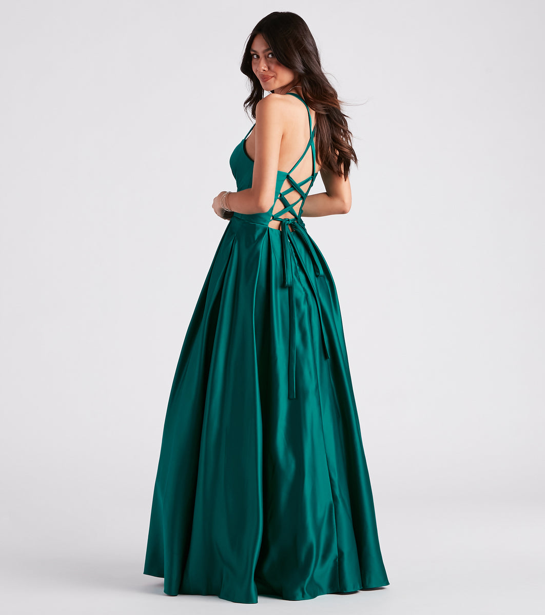 Jane Satin Lace-Up A-Line Ball Gown