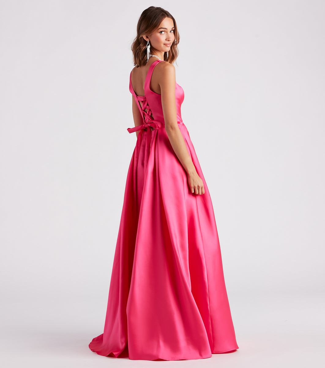 Kristine Satin Lace-Up A-Line Ball Gown