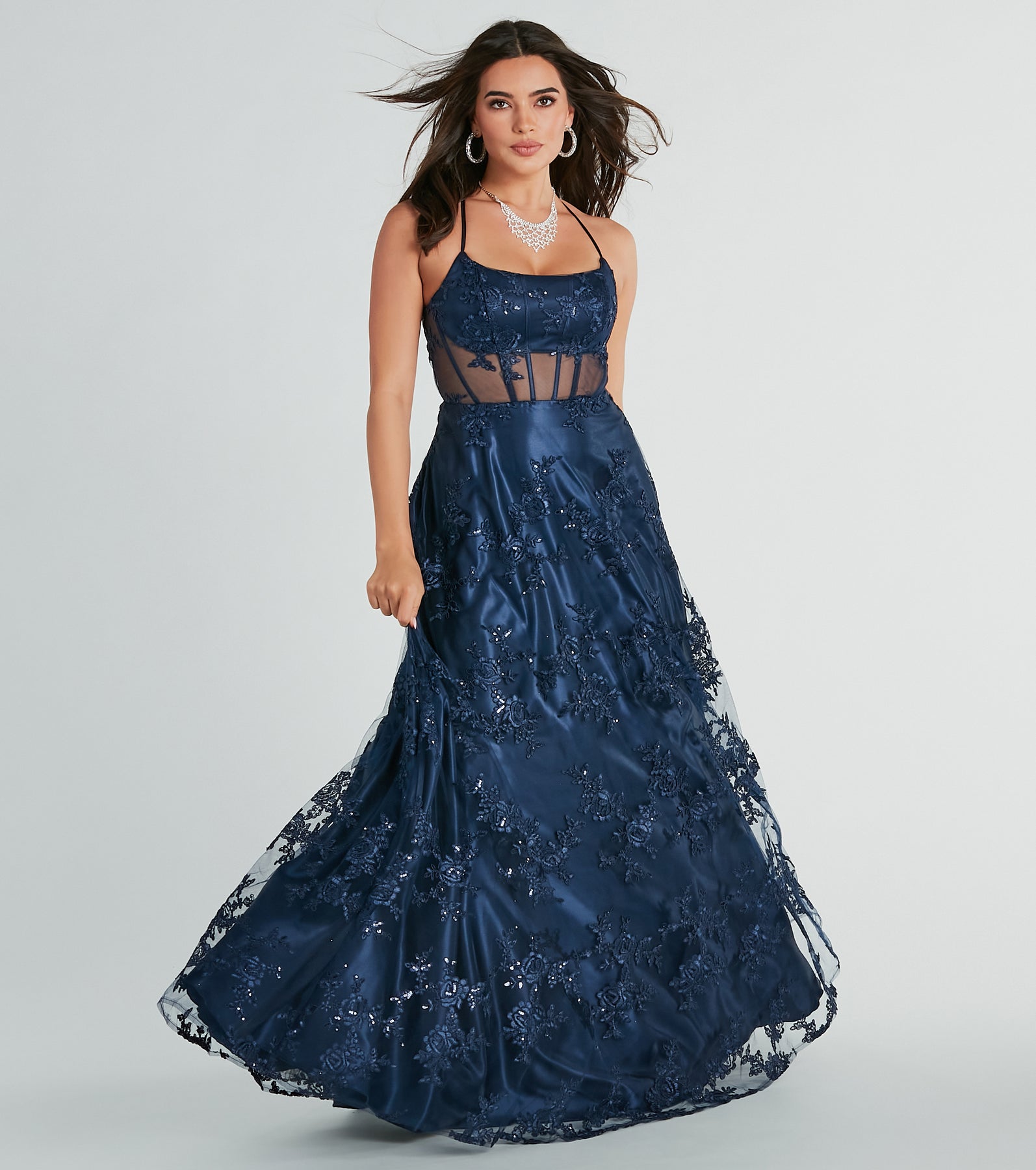 Monica Sequin Embroidered Lace Ball Gown & Windsor