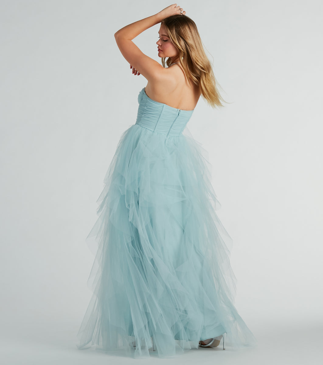 Lindsey Bustier A-Line Ruffle Tulle Ball Gown
