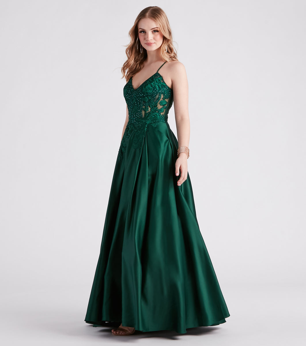 Kloey Satin Lace A-Line Ball Gown