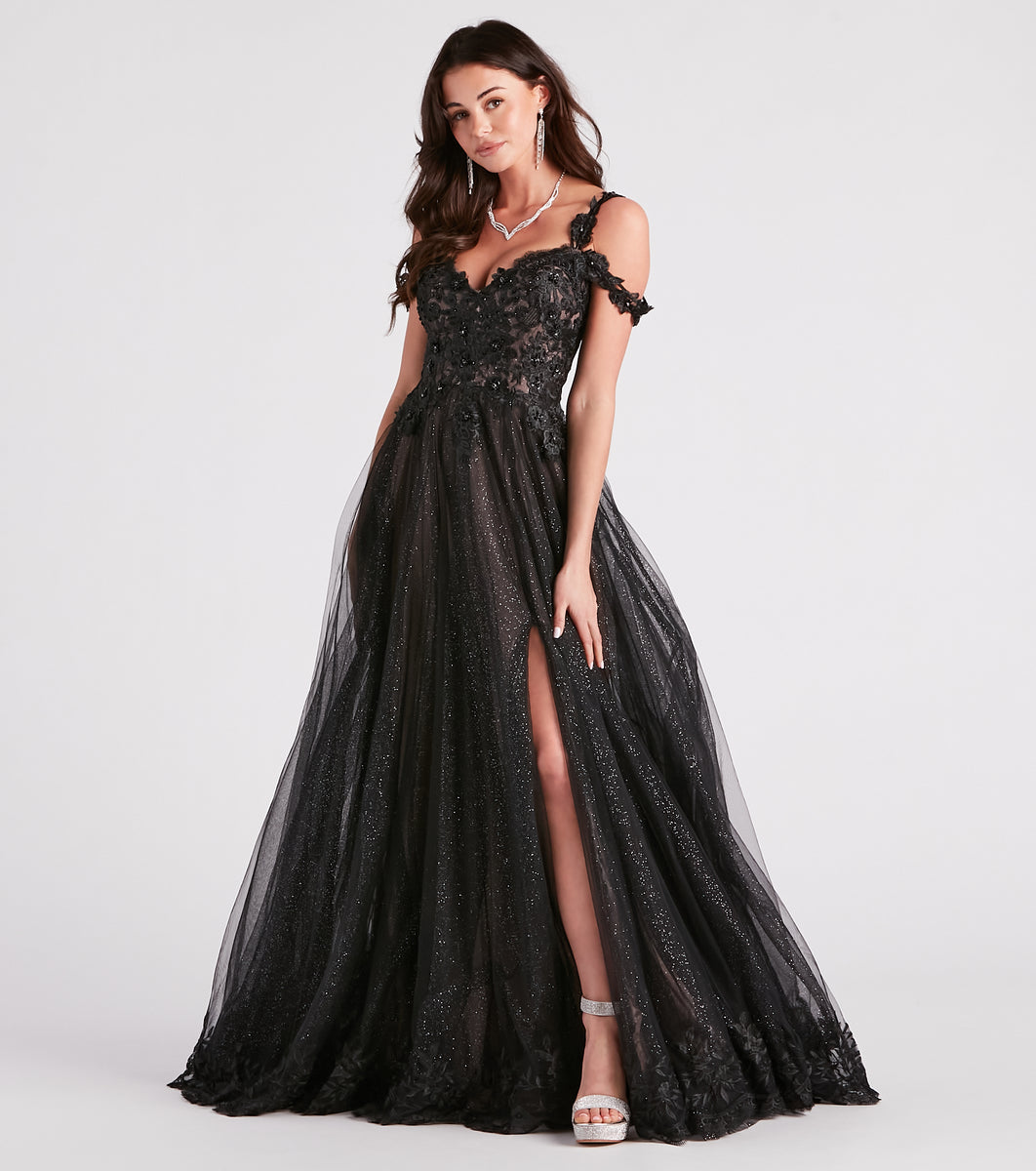 Adele Lace Glitter Cold Shoulder Ball Gown