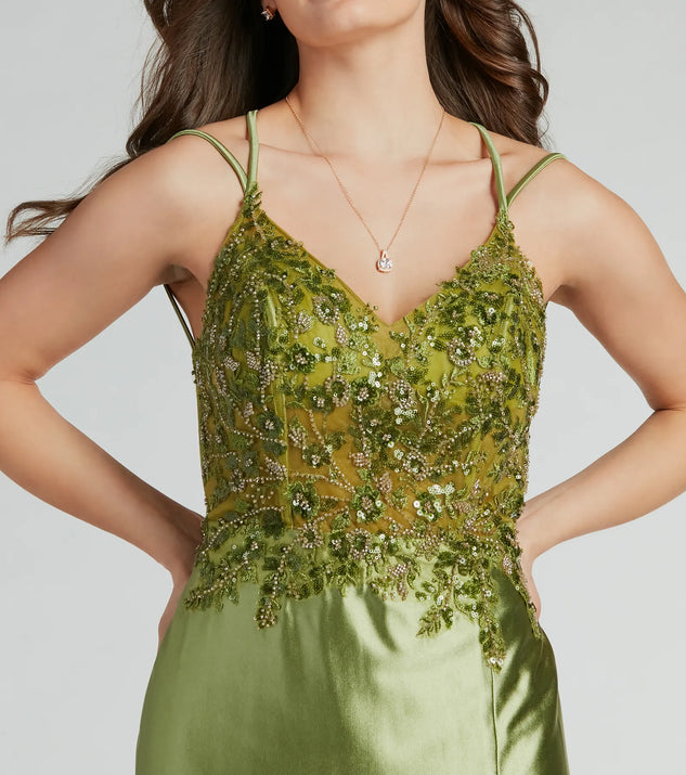 Sage Green Satin Floral Embroidered Corset