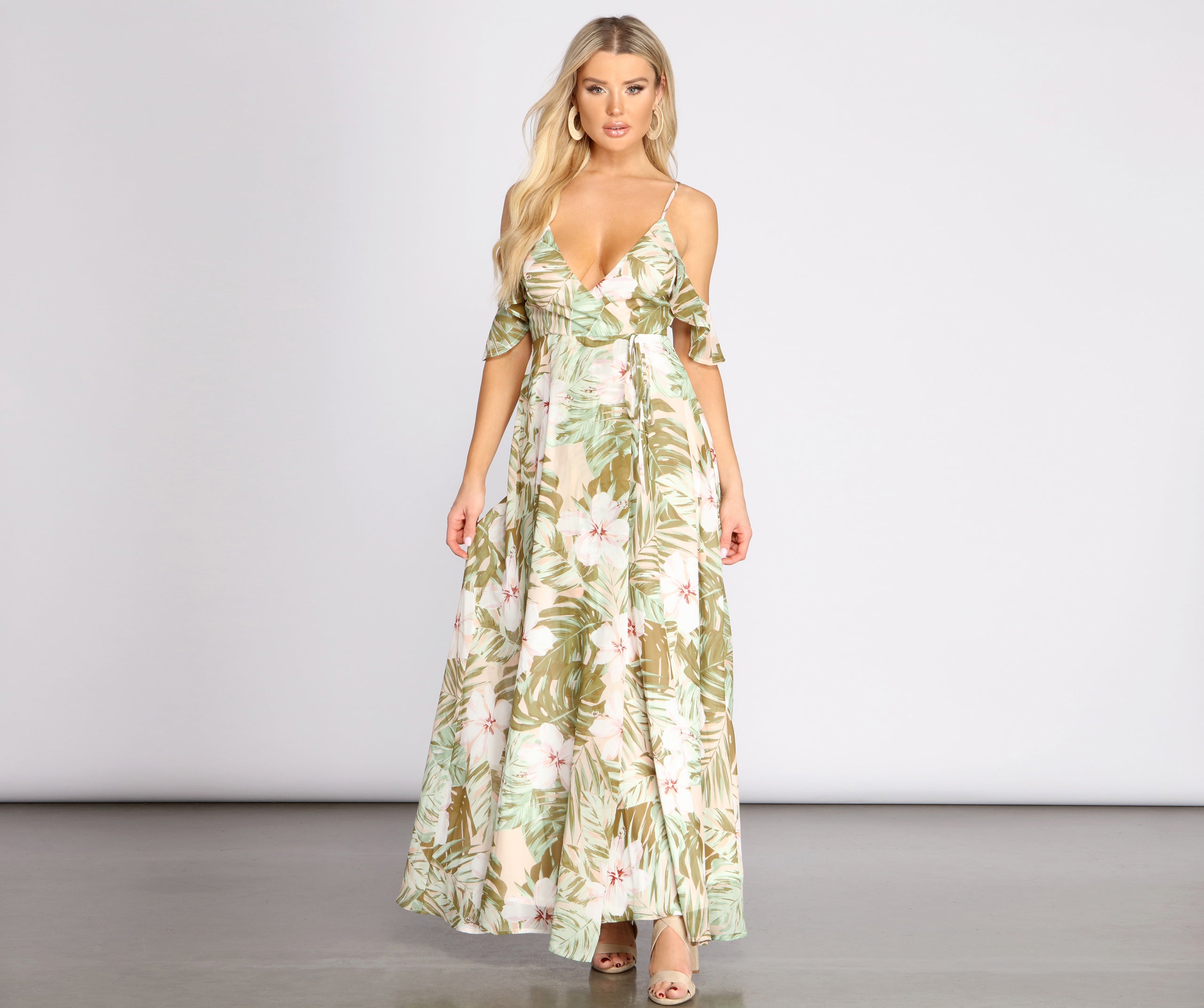 Chiffon Tropical Floral Maxi Dress Windsor