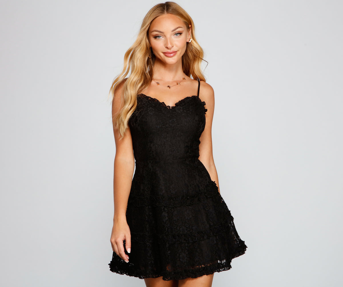 All About That Lace Ruffled Mini Dress & Windsor