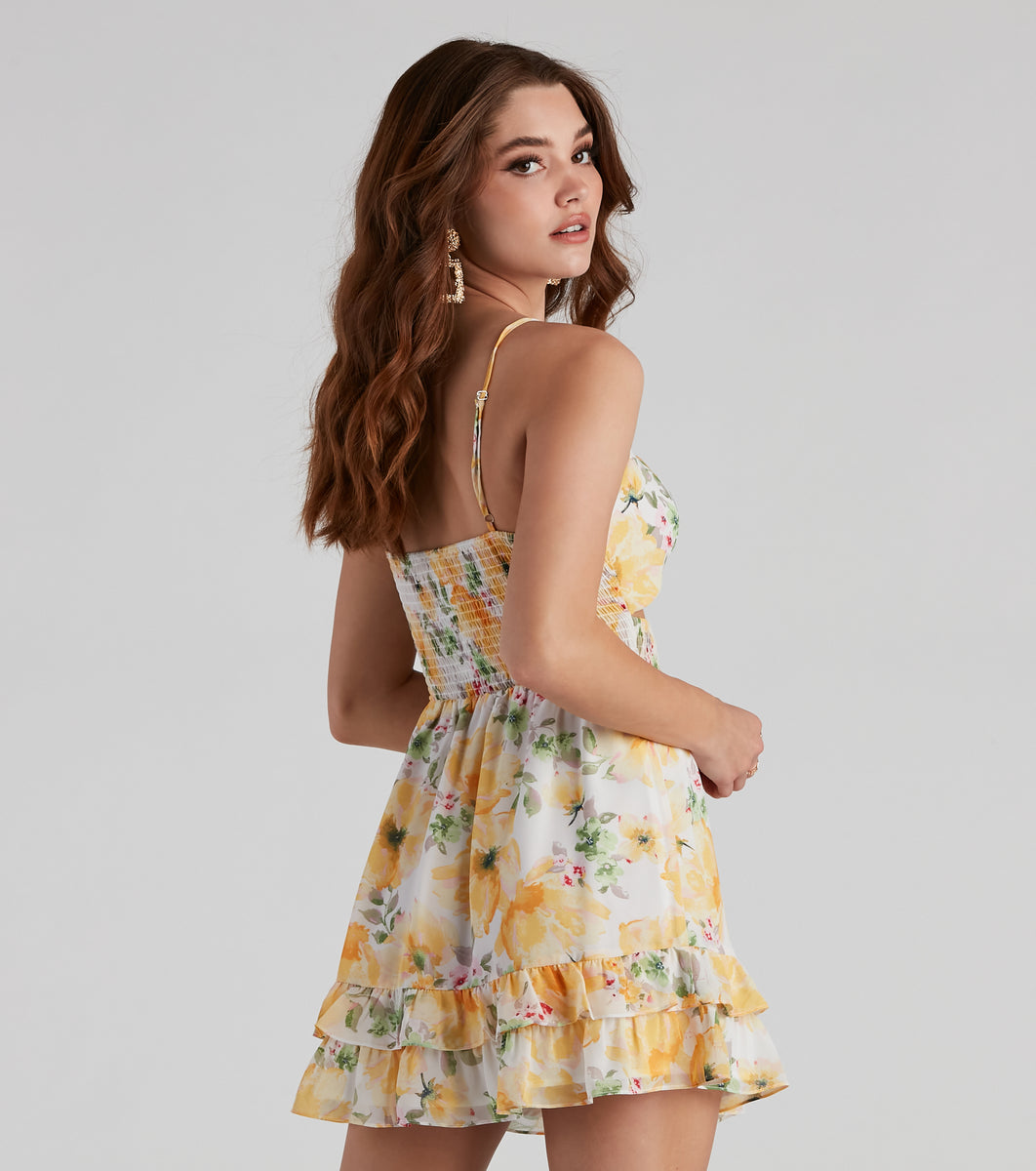 Floral Burst Ruffled Short Dress