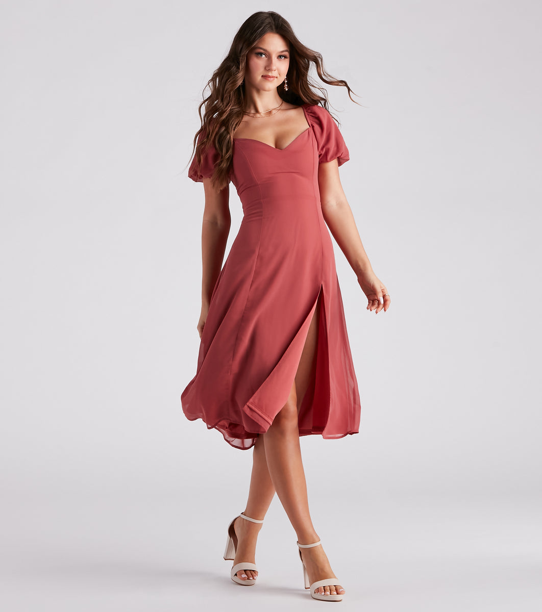 Love Swept Chiffon Slit Midi Dress