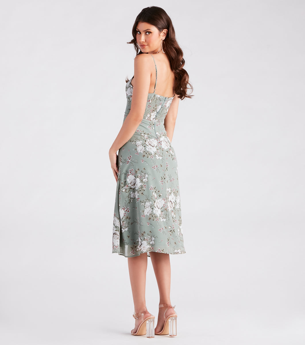 Garden Chic Floral Chiffon Midi Dress & Windsor