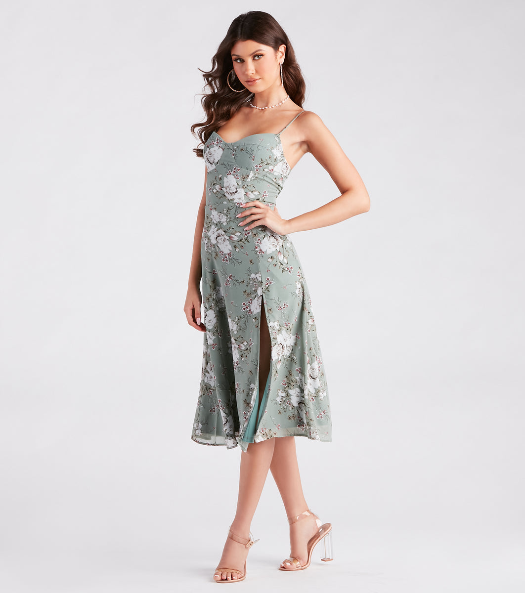 Garden Chic Floral Chiffon Midi Dress & Windsor