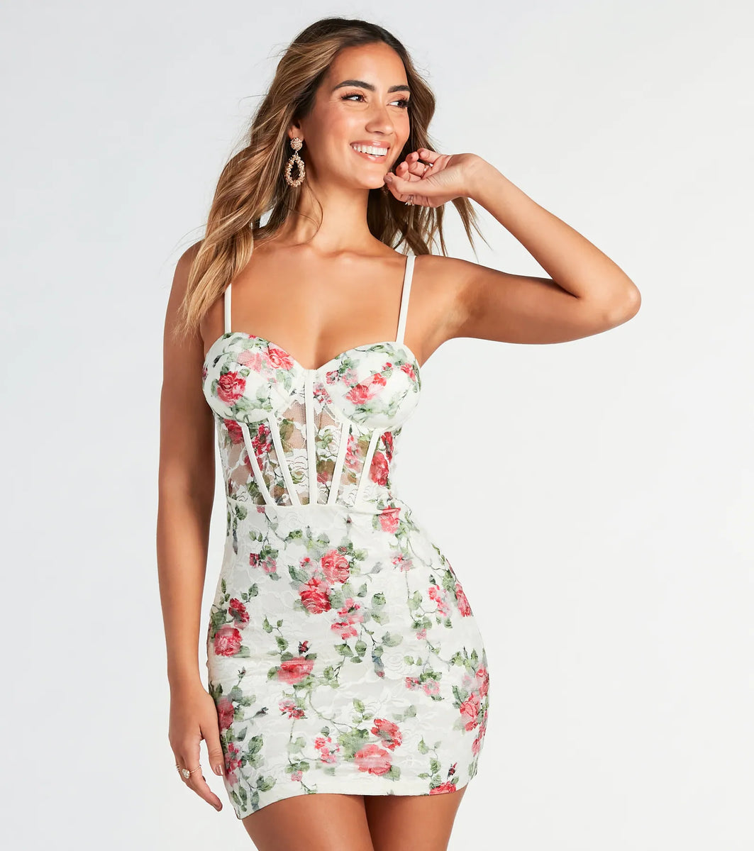 Simply Irresistible Floral Lace Corset Mini Dress