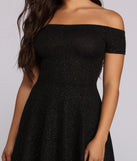 Total Twirl Black Glitter Skater Dress Off the Shoulder Neckline