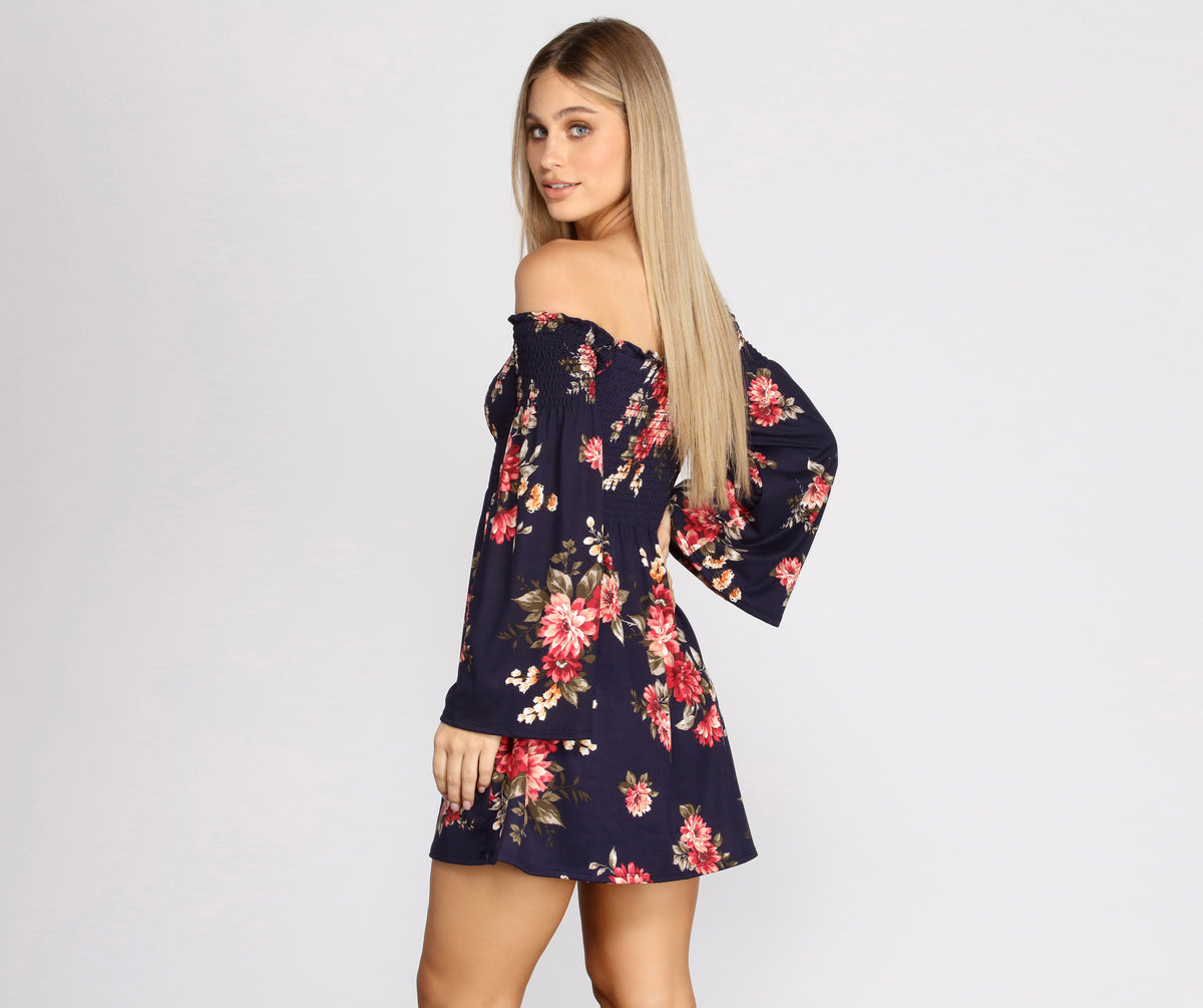 Bell Sleeve Beauty Floral Mini Dress